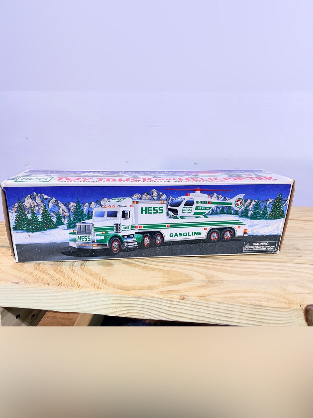 Vintage 1995 Hess Green & White Gasoline Truck and Helicopter Toy Set